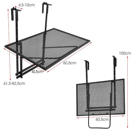 Raft de fier suspendat reglabil - 5 înălțimi, 60,5 x 48 cm, negru