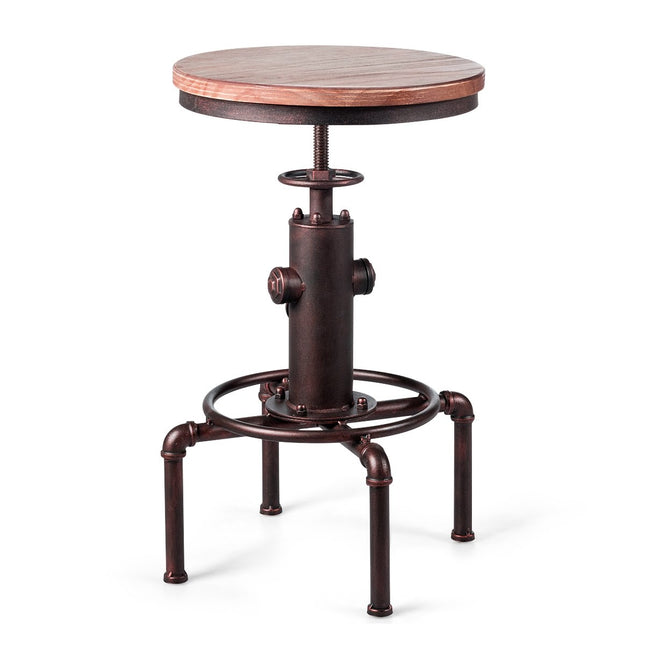 Scaun de bar reglabil pe inaltime, lemn de pin si fier, 59,5-75 cm