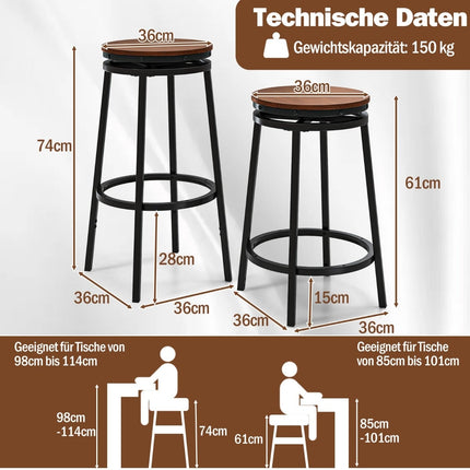 Scaune de bar cu înălțime reglabilă, set de 2 – pivotante la 360 de grade