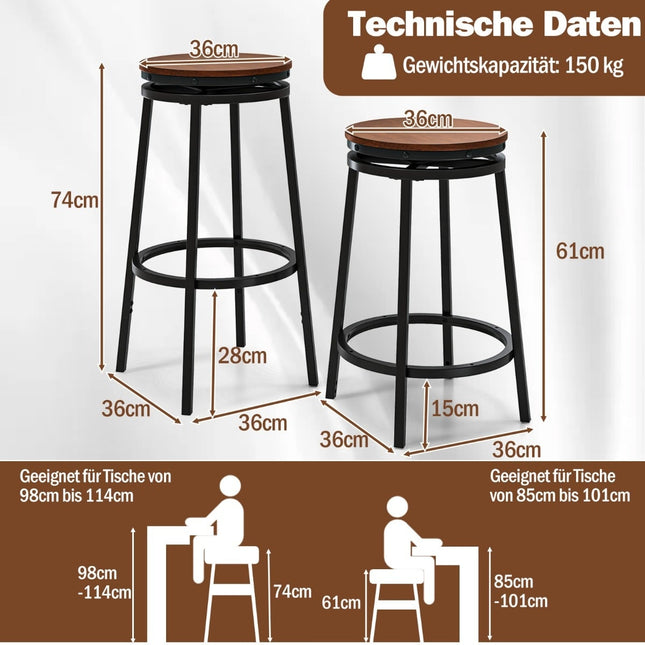 Scaune de bar cu înălțime reglabilă, set de 2 – pivotante la 360 de grade