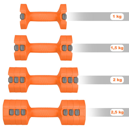 Gantere hexagonale reglabile – 2 x 2,5 kg, schimbare rapidă a greutății