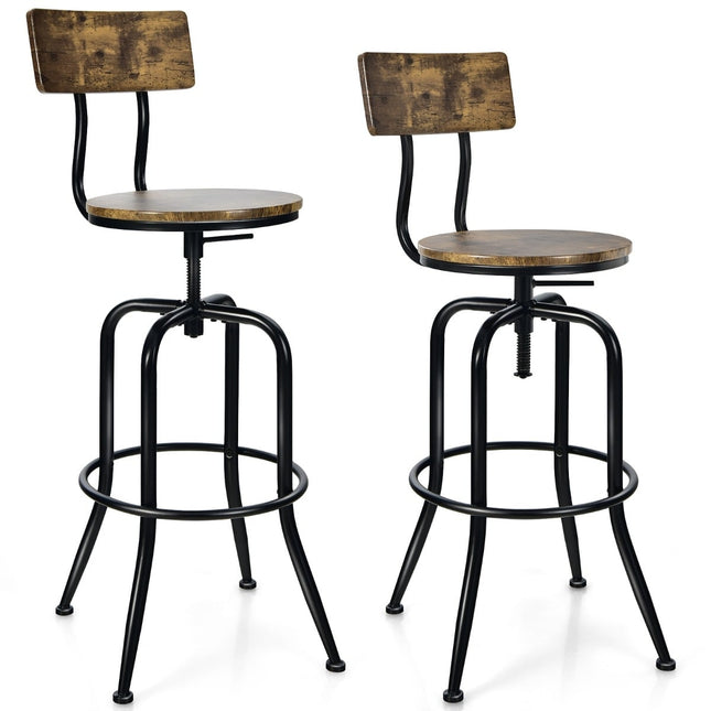 Scaune de bar industriale reglabile, pivotante, set de 2, maro