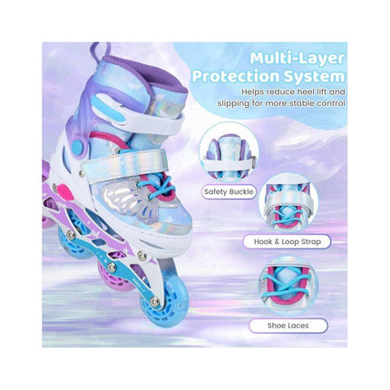 Adjustable Inline Skates for Kids with Light-Up Wheels, Blue, Size S 30-33