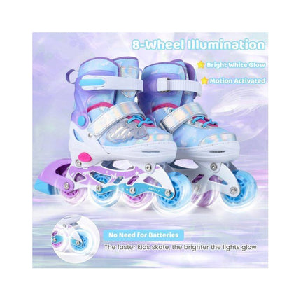 Adjustable Inline Skates for Kids with Light-Up Wheels, Blue, Size S 30-33