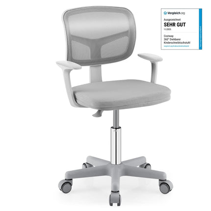 Scaun de birou reglabil pentru copii, pivotant la 360 de grade, ergonomic, gri