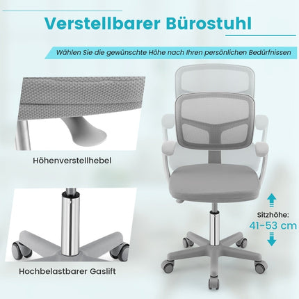 Scaun de birou reglabil pentru copii, pivotant la 360 de grade, ergonomic, gri