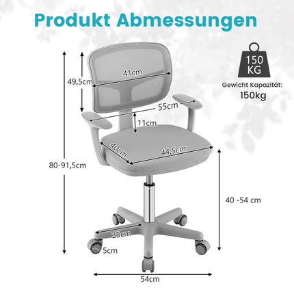 Scaun de birou reglabil pentru copii, pivotant la 360 de grade, ergonomic, gri