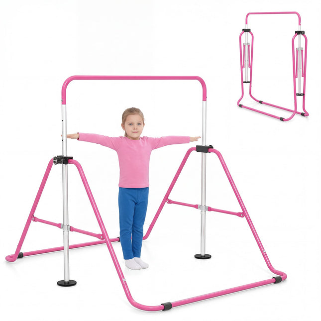 Bară de gimnastică reglabilă pentru copii, pliabilă, 90-130 cm, roz