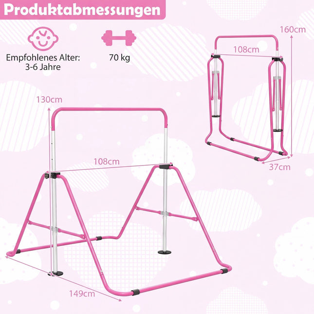 Bară de gimnastică reglabilă pentru copii, pliabilă, 90-130 cm, roz