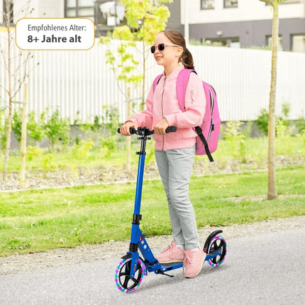 Trotinetă reglabilă pentru copii cu roți LED, pliabilă, albastră