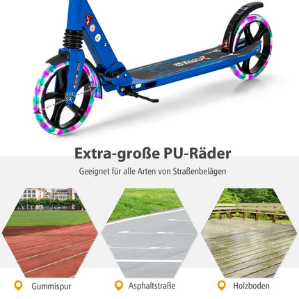 Trotinetă reglabilă pentru copii cu roți LED, pliabilă, albastră