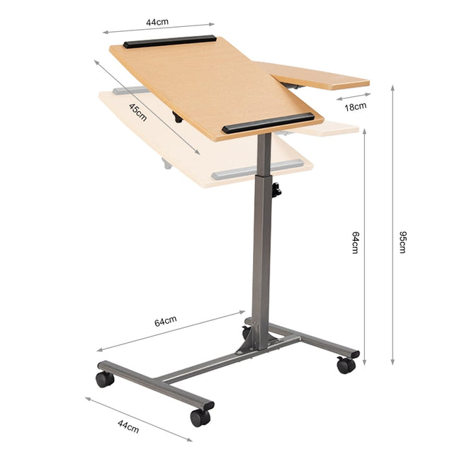 Birou reglabil pentru laptop cu roți, interval de înălțime 64-95 cm