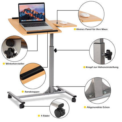 Birou reglabil pentru laptop cu roți, interval de înălțime 64-95 cm