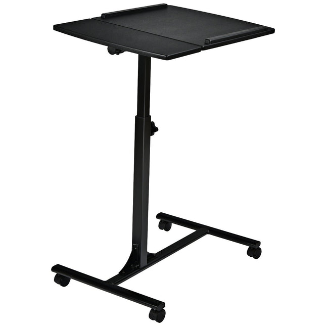 Birou reglabil pentru laptop cu roți, 64x45x71-93 cm, negru