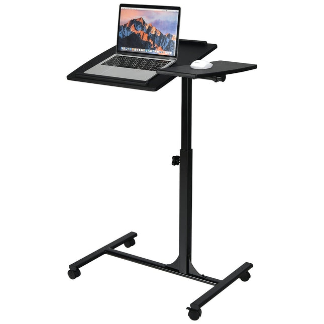 Birou reglabil pentru laptop cu roți, 64x45x71-93 cm, negru