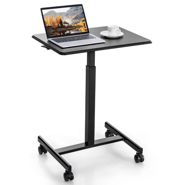 Birou reglabil pentru laptop cu roți, capacitate 80 kg, negru