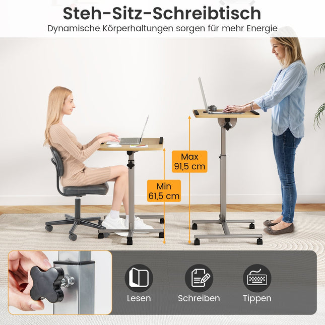 Birou pentru laptop reglabil cu roți, înclinabil, 60×40×71-91cm