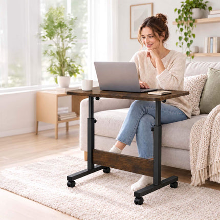 Adjustable Laptop Table with Castors, C-Shaped Frame – Brown, Black, 67-90 cm