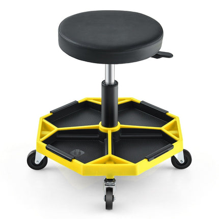 Scaun mecanic reglabil cu tavă, capacitate 150 kg, galben
