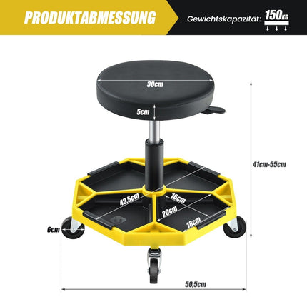 Scaun mecanic reglabil cu tavă, capacitate 150 kg, galben