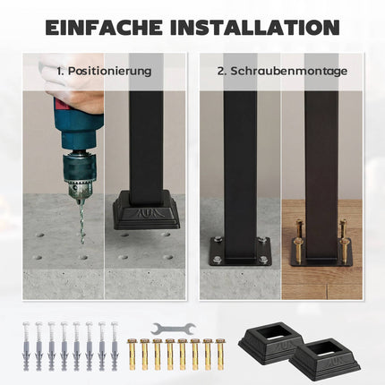 Balustradă metalică reglabilă pentru scări, neagră, unghi 0-45°, 1-3 trepte
