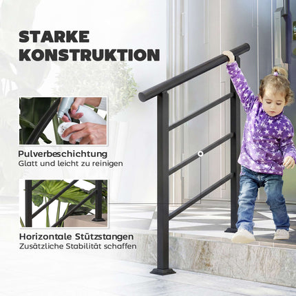Balustradă metalică reglabilă pentru scări, neagră, unghi 0-45°, 1-3 trepte