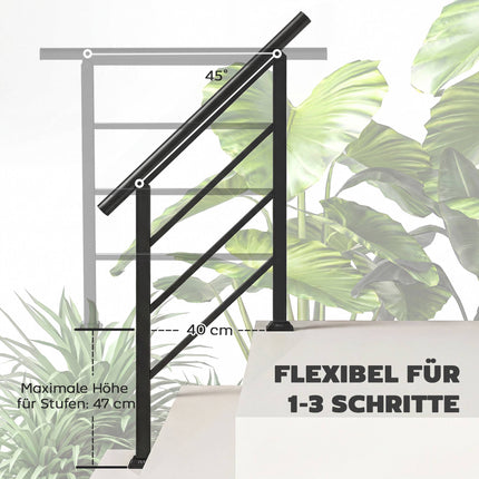 Balustradă metalică reglabilă pentru scări, neagră, unghi 0-45°, 1-3 trepte