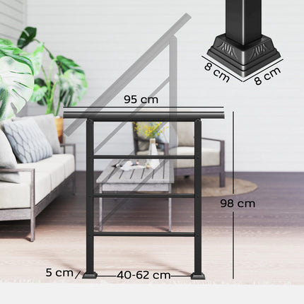 Balustradă metalică reglabilă pentru scări, neagră, unghi 0-45°, 1-3 trepte