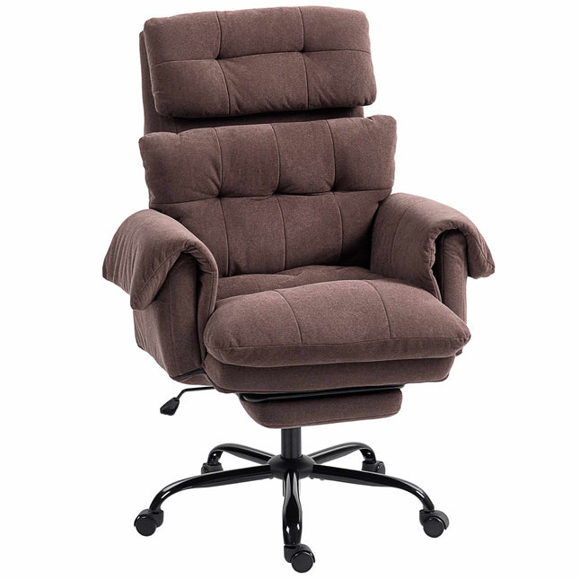 Scaun de birou reglabil cu suport pentru picioare, material textil maro, oțel