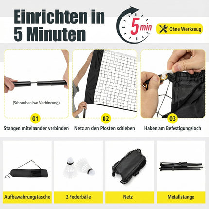Plasă de badminton reglabilă pentru exterior cu suport, neagră
