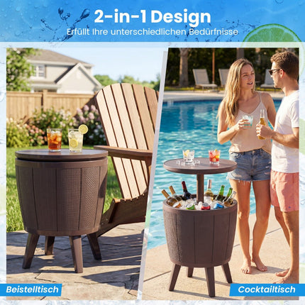 Masă de cocktail reglabilă pentru exterior cu ladă frigorifică de 38 l, maro