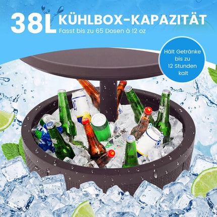 Masă de cocktail reglabilă pentru exterior cu ladă frigorifică de 38 l, maro