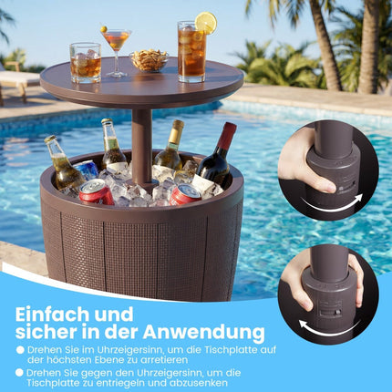 Masă de cocktail reglabilă pentru exterior cu ladă frigorifică de 38 l, maro