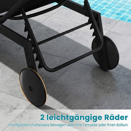 Set șezlong reglabil pentru exterior cu roți, negru