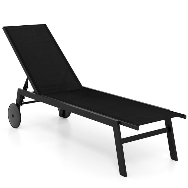 Șezlong reglabil pentru exterior cu roți, material textil cu uscare rapidă