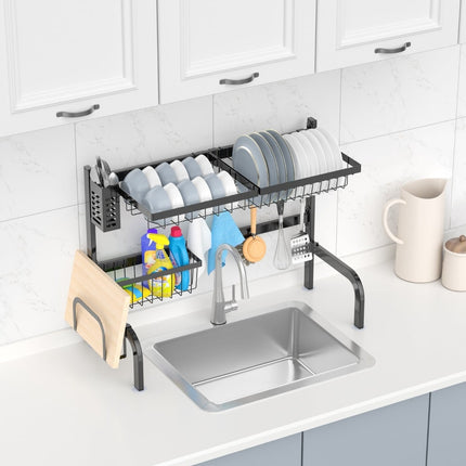 Suport reglabil pentru uscare vase deasupra chiuvetei, cu 2 niveluri, 53-99 cm
