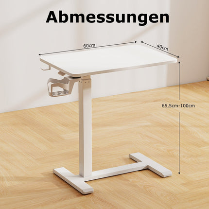 Masă de pat reglabilă cu roți ascunse și suport pentru pahare