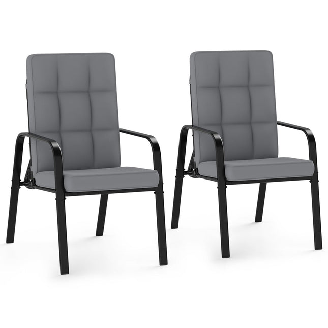 Set de 2 scaune de terasă reglabile cu perne, gri