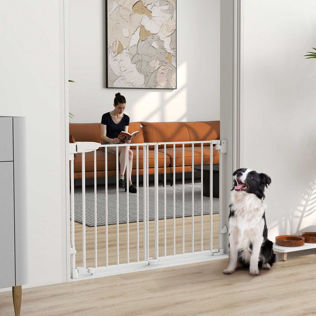 Poartă reglabilă pentru animale de companie, închidere automată, 74,5-111,5 cm, albă