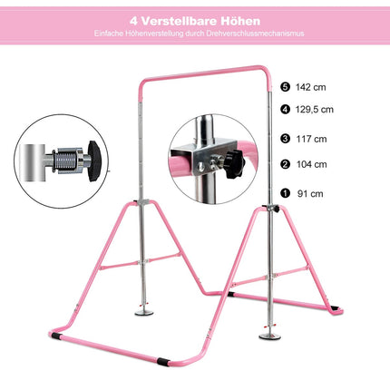 Bară de gimnastică roz reglabilă pentru copii, 90-130 cm