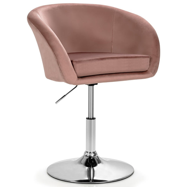 Scaun de bar pivotant, reglabil, din catifea roz, rotație 360°, capacitate 120 kg