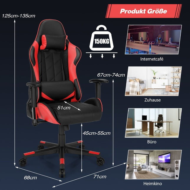 Scaun de gaming reglabil, stil curse, cu tetieră și pernă lombară