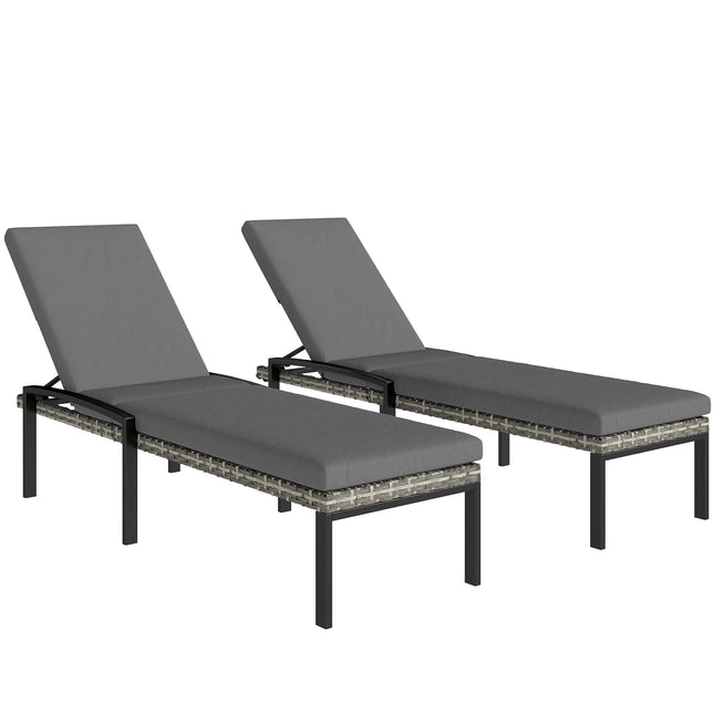 Set șezlong reglabil din ratan cu perne, gri