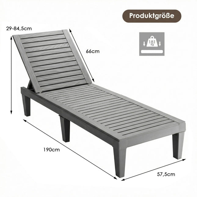 Șezlong extensibil reglabil pentru exterior, gri, material PP