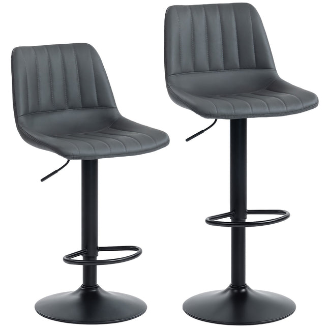 Scaune de bar retro reglabile, set de 2, piele ecologică, gri închis