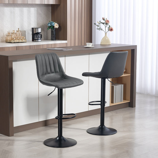 Scaune de bar retro reglabile, set de 2, piele ecologică, gri închis