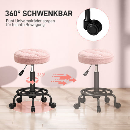 Scaun rulant reglabil, roz, pivotant 360°, înălțime 50-66 cm