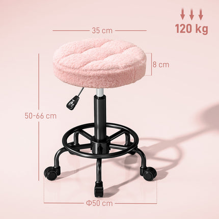 Scaun rulant reglabil, roz, pivotant 360°, înălțime 50-66 cm