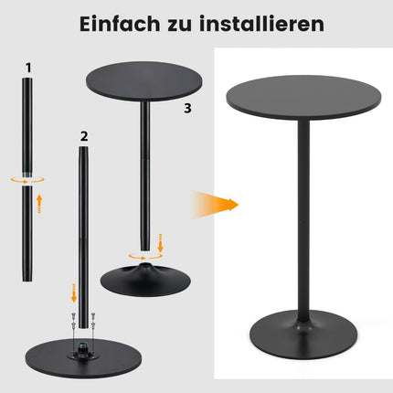 Masă bistro rotundă reglabilă – 60 cm, neagră, 2 înălțimi
