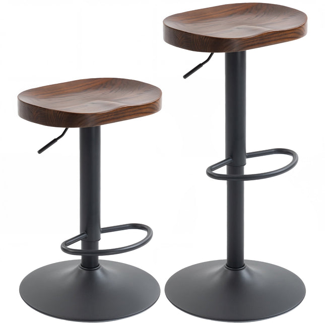 Scaune de bar reglabile, lemn de ulm, set de 2